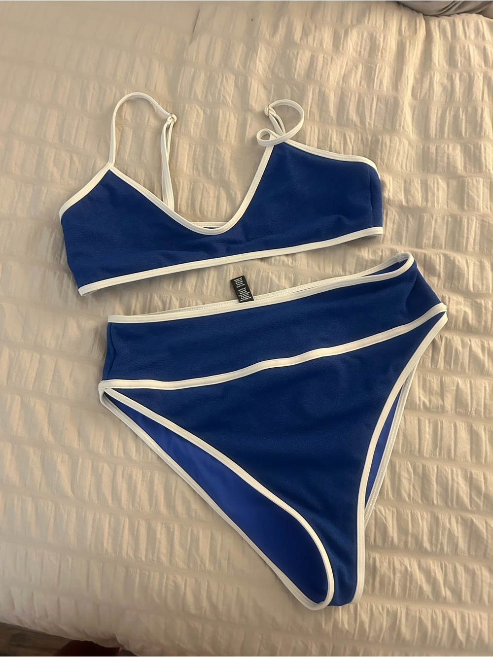 Beach Riot Blue High-Waist Bikini Set with White Trim